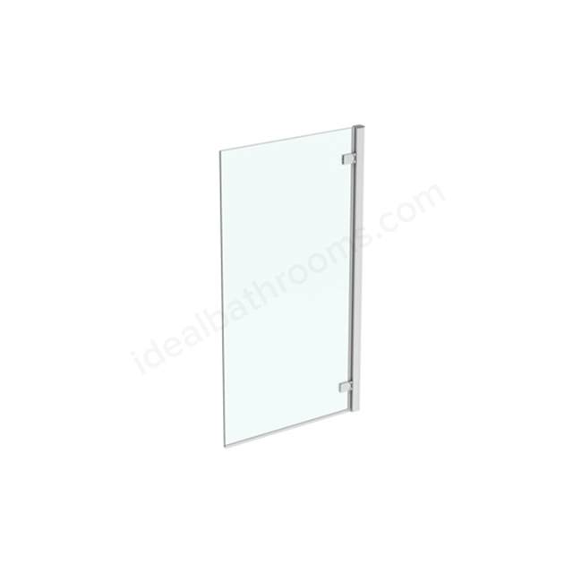 Ideal Standard i.life 815mm x 1500mm hinged bath screen with IdealClean clear glass; bright silver finish wall profile; right hand