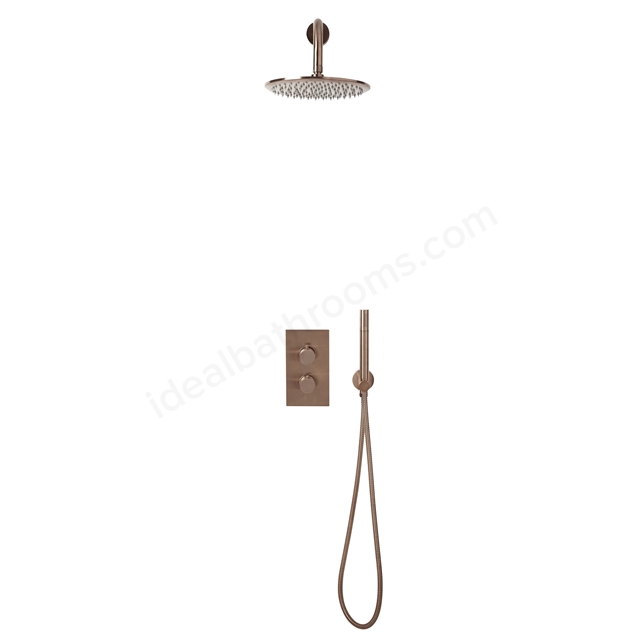 Scudo Core Round Handle Shower Arm Drench Head & Bracket - Brushed Bronze