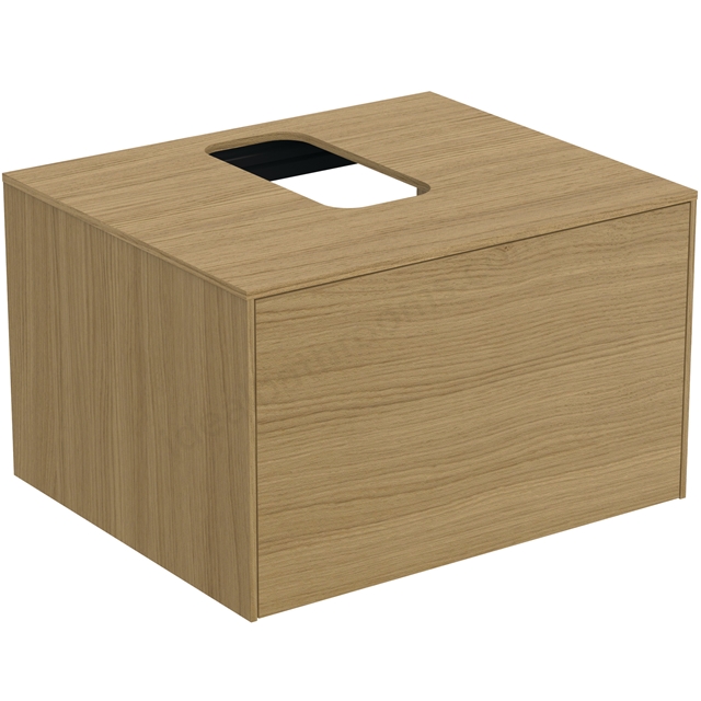 Atelier Conca 60cm wall hung washbasin unit with 1 drawer; centre cutout; light oak