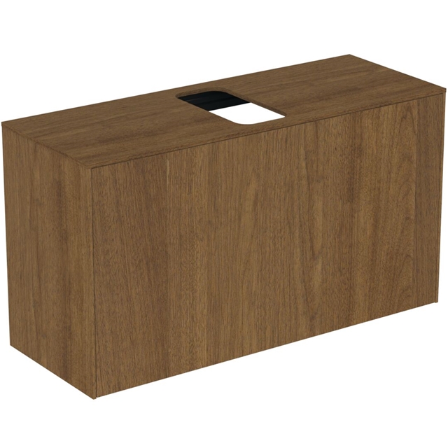 Atelier Conca 100cm wall hung short projection washbasin unit with 1 external drawer & 1 internal drawer; centre cutout; dark walnut