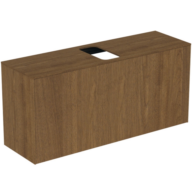 Atelier Conca 120cm wall hung short projection washbasin unit with 1 external drawer & 1 internal drawer; centre cutout; dark walnut