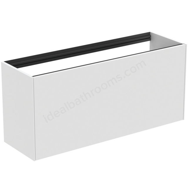 Atelier Conca 120cm wall hung short projection washbasin unit with 1 external drawer & 1 internal drawer; no worktop; matt white