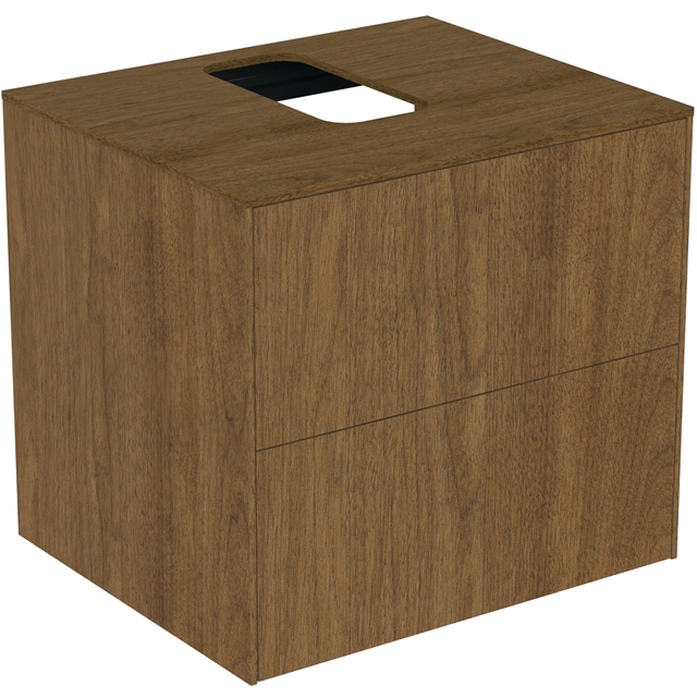 Atelier Conca 60cm wall hung washbasin unit with 2 drawers; centre cutout; dark walnut