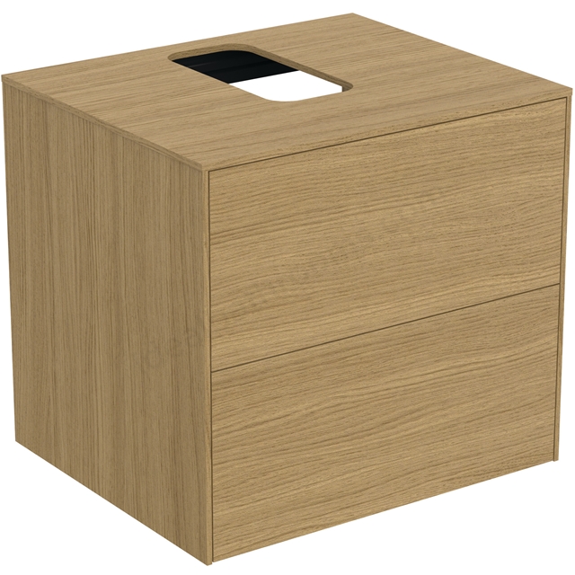 Atelier Conca 60cm wall hung washbasin unit with 2 drawers; centre cutout; light oak
