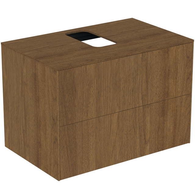 Atelier Conca 80cm wall hung washbasin unit with 2 drawers; centre cutout; dark walnut