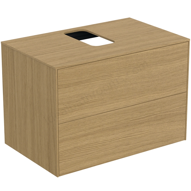 Atelier Conca 80cm wall hung washbasin unit with 2 drawers; centre cutout; light oak
