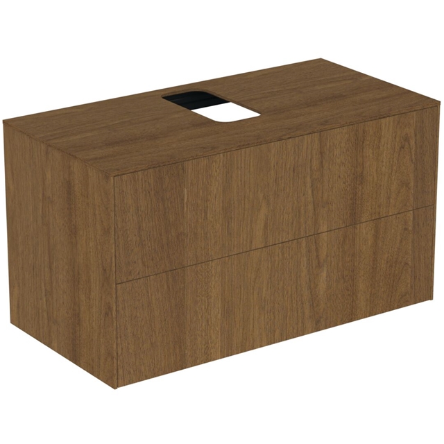 Atelier Conca 100cm wall hung washbasin unit with 2 drawers; centre cutout; dark walnut