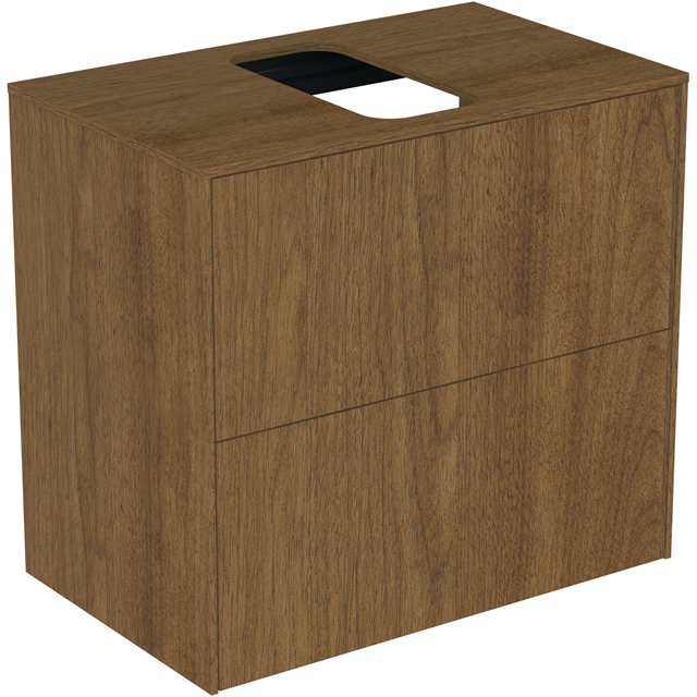 Atelier Conca 60cm wall hung short projection washbasin unit with 2 drawers; centre cutout; dark walnut