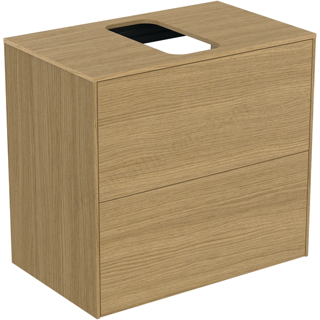 Atelier Conca 60cm wall hung short projection washbasin unit with 2 drawers; centre cutout; light oak