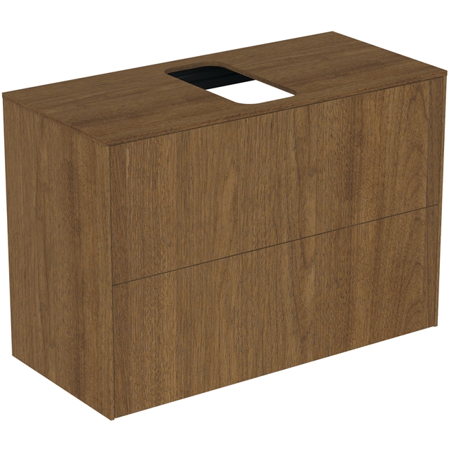 Atelier Conca 80cm wall hung short projection washbasin unit with 2 drawers; centre cutout; dark walnut