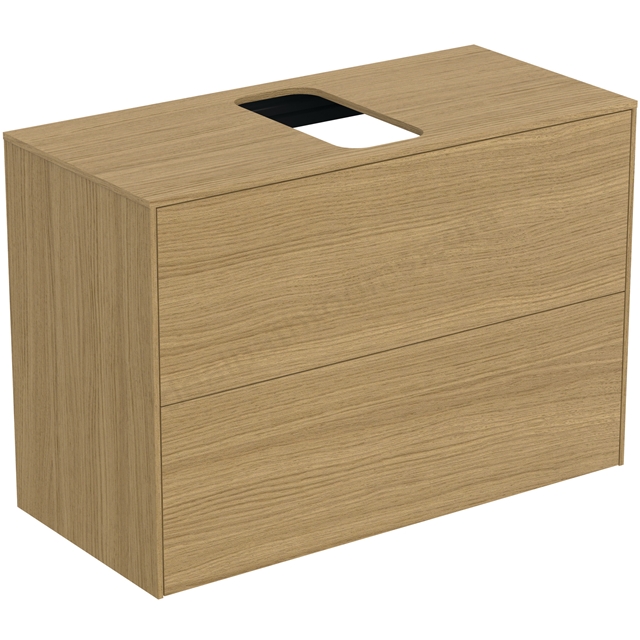 Atelier Conca 80cm wall hung short projection washbasin unit with 2 drawers; centre cutout; light oak