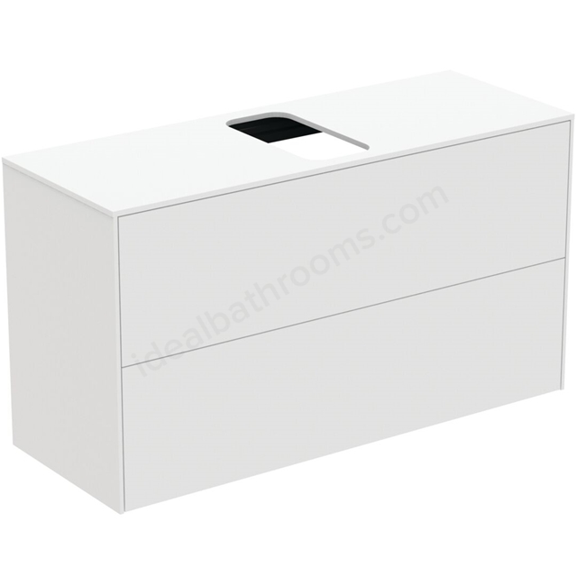 Atelier Conca 100cm wall hung short projection washbasin unit with 2 drawers; centre cutout; matt white