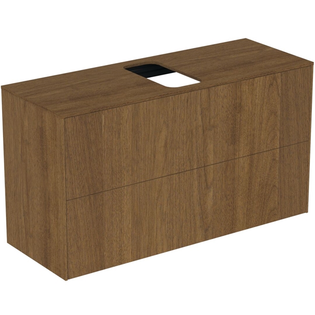 Atelier Conca 100cm wall hung short projection washbasin unit with 2 drawers; centre cutout; dark walnut