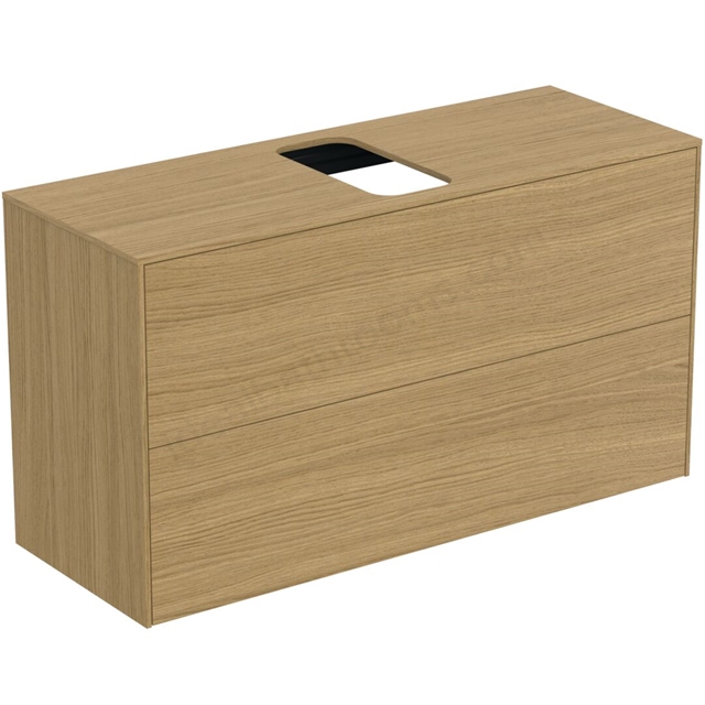 Atelier Conca 100cm wall hung short projection washbasin unit with 2 drawers; centre cutout; light oak