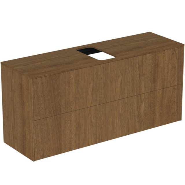 Atelier Conca 120cm wall hung short projection washbasin unit with 2 drawers; centre cutout; dark walnut
