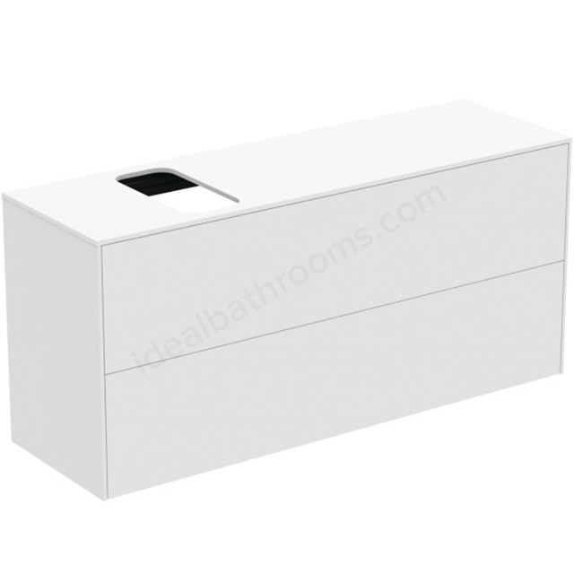Atelier Conca 120cm wall hung short projection washbasin unit with 2 drawers; bespoke cutout; matt white