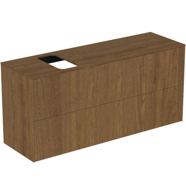 Atelier Conca 120cm wall hung short projection washbasin unit with 2 drawers; bespoke cutout; dark walnut