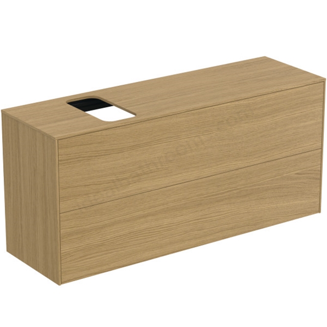 Atelier Conca 120cm wall hung short projection washbasin unit with 2 drawers; bespoke cutout; light oak