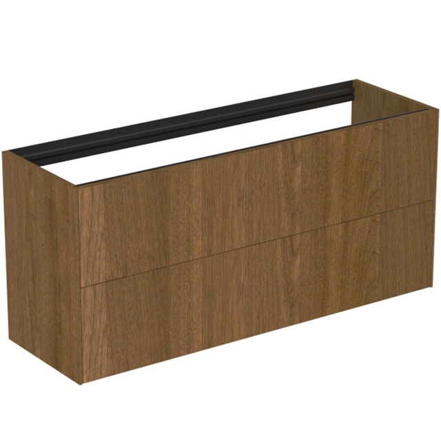 Atelier Conca 120cm wall hung short projection washbasin unit with 2 drawers; no worktop; dark walnut