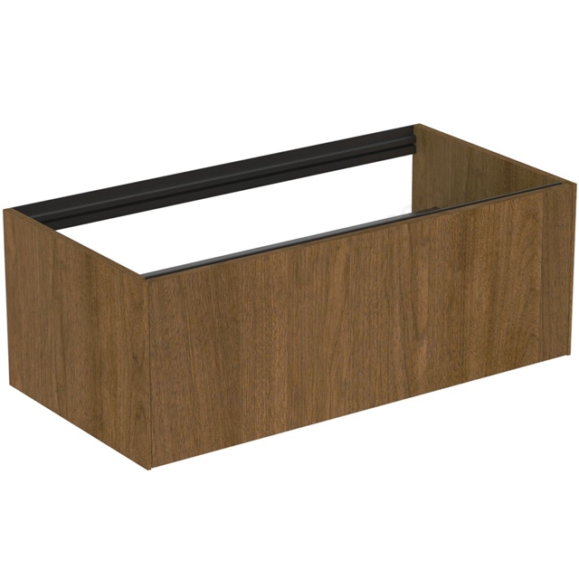 Atelier Conca 100cm wall hung washbasin unit with 1 drawer; no worktop; dark walnut