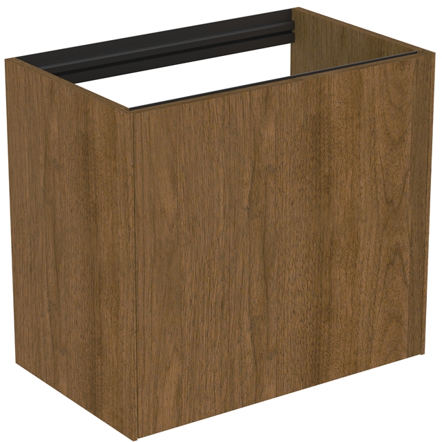 Atelier Conca 60cm wall hung short projection washbasin unit with 1 external drawer & 1 internal drawer; no worktop; dark walnut