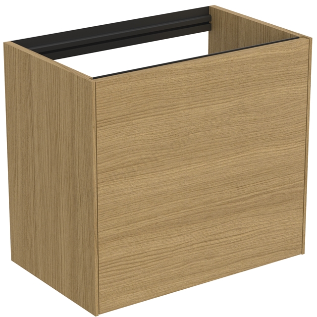 Atelier Conca 60cm wall hung short projection washbasin unit with 1 external drawer & 1 internal drawer; no worktop; light oak