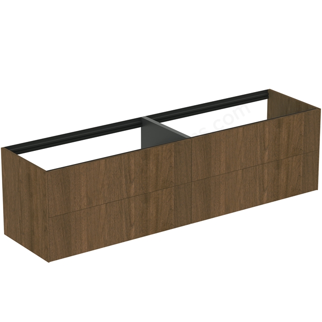 Atelier Conca 200cm wall hung washbasin unit with 4 drawers; no worktop; dark walnut