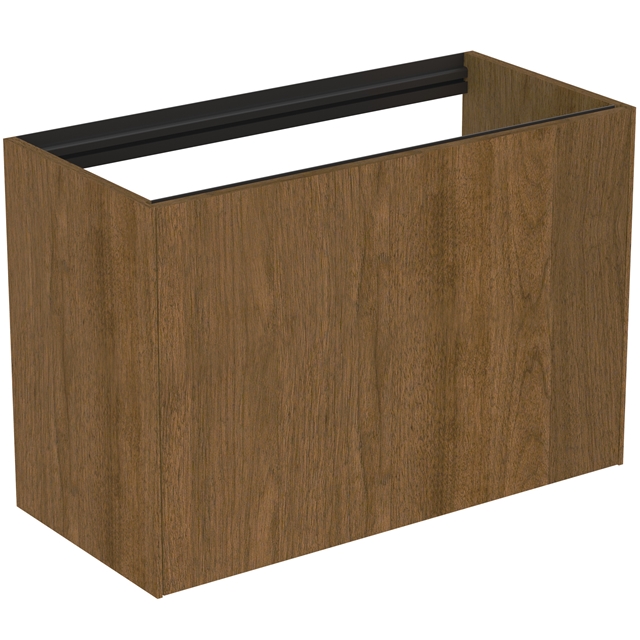 Atelier Conca 80cm wall hung short projection washbasin unit with 1 external drawer & 1 internal drawer; no worktop; dark walnut