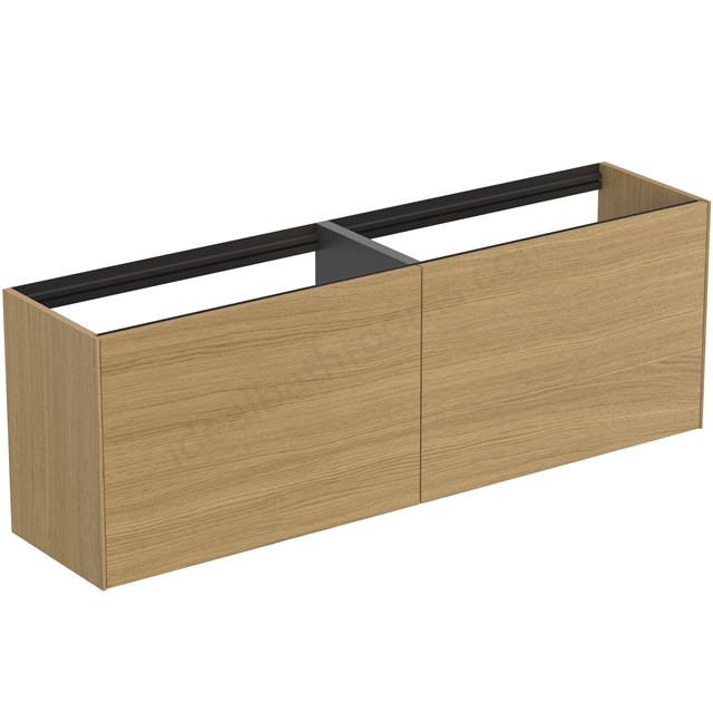 Atelier Conca 160cm wall hung short projection washbasin unit with 2 external drawers & 2 internal drawers; no worktop; light oak