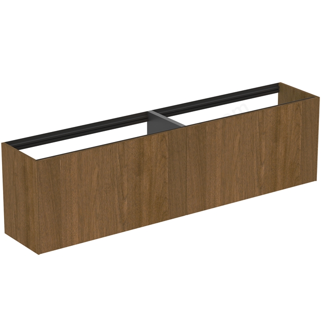 Atelier Conca 200cm wall hung short projection washbasin unit with 2 external drawers & 2 internal drawers; no worktop; dark walnut