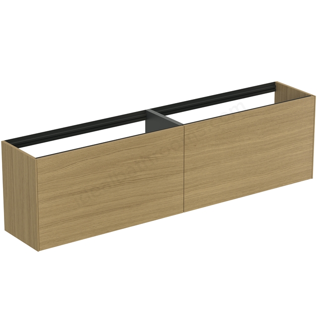 Atelier Conca 200cm wall hung short projection washbasin unit with 2 external drawers & 2 internal drawers; no worktop; light oak