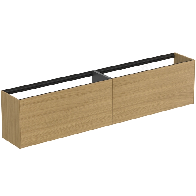 Atelier Conca 240cm wall hung short projection washbasin unit with 2 external drawers & 2 internal drawers; no worktop; light oak