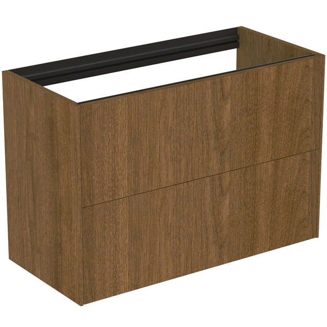 Atelier Conca 80cm wall hung short projection washbasin unit with 2 drawers; no worktop; dark walnut