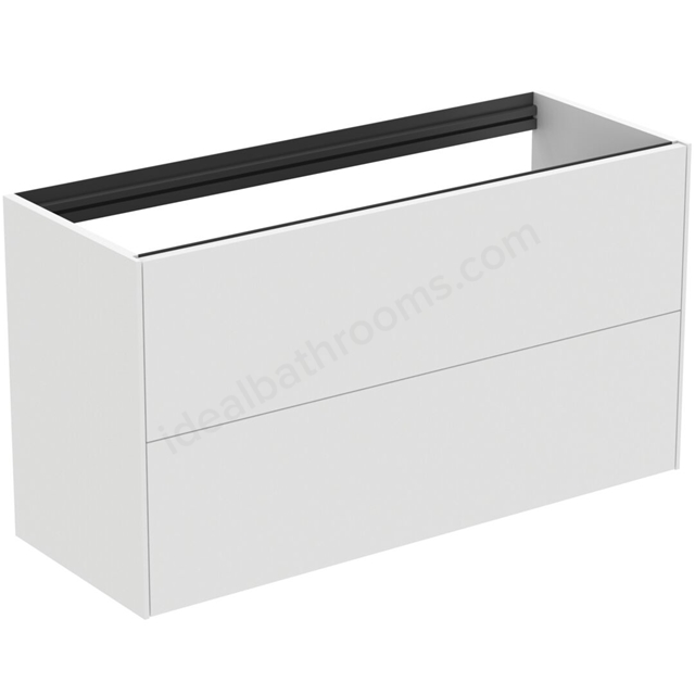 Atelier Conca 100cm wall hung short projection washbasin unit with 2 drawers; no worktop; matt white