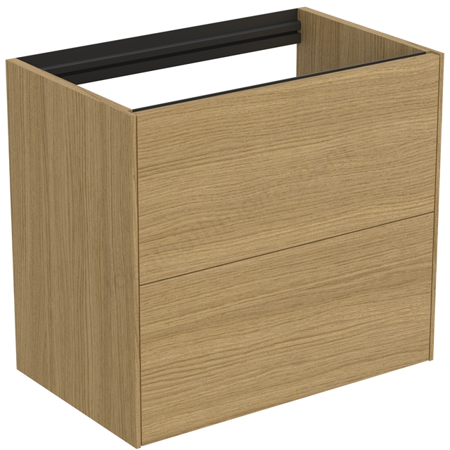 Atelier Conca 60cm wall hung short projection washbasin unit with 2 drawers; no worktop; light oak