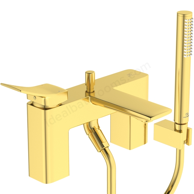 Atelier Conca Single Lever 2 Tap Hole Hole Bath Shower Mixer w/ Shower Set - Brushed Gold