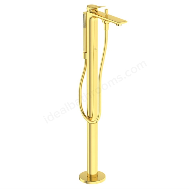 Atelier Conca single lever freestanding bath shower mixer with shower set; brushed gold
