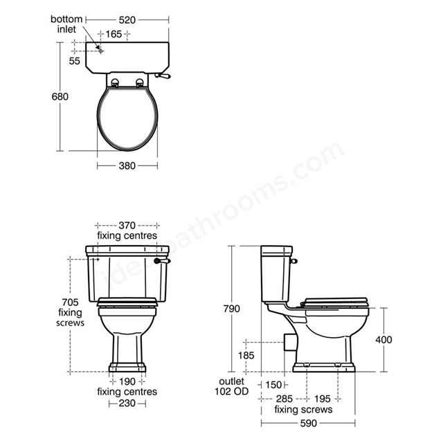 Ideal Standard Waverley Close Coupled Cistern With Front Lever