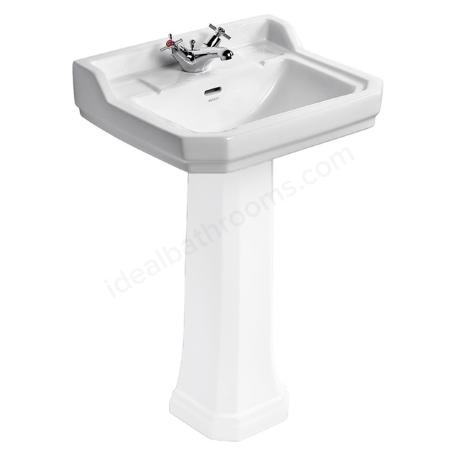 Ideal Standard Waverley 560mm Pedestal Basin; 1 Tap Hole - White