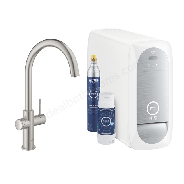 Grohe Blue Home C-spout; 150Â° Swivel Area Kitchen Tap Starter Kit