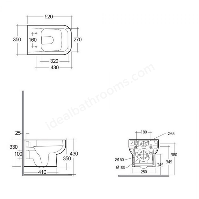 RAK Ceramics Series 600 Rimless Wall Hung Pan White Ideal Bathrooms