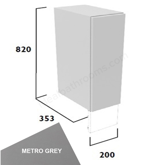 Tavistock Legacy Standard 200mm Floor Standing Cupboard With Door Pack; Carcass & Fascia - Metro Grey