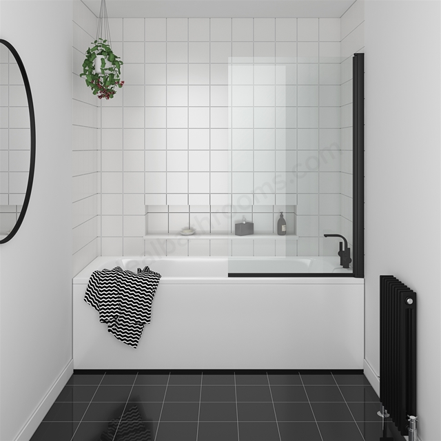 Essential Designer 1400x850mm Bath Screen - Matt Black