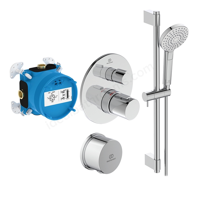 Ideal Standard Ceratherm T100 Built-In Shower Pack w/ 3 Function Idealrain Evo Shower Kit - Chrome