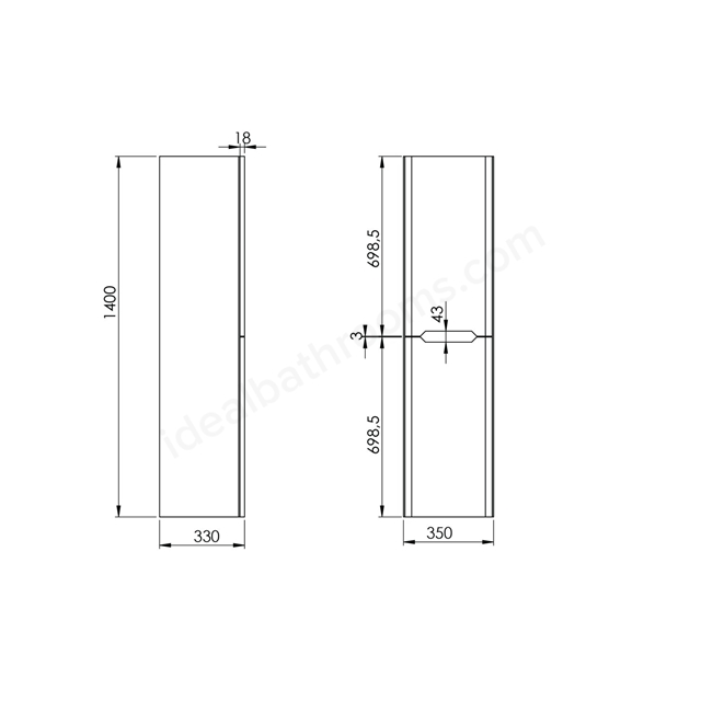 Scudo Ella 350mm X 1400mm X 330mm Wall Mounted Tall Boy Unit - Blue ...