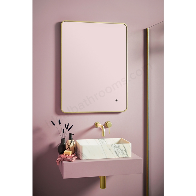 Scudo Alfie Soft 500mm x 700mm Square LED Mirror - Brushed Brass