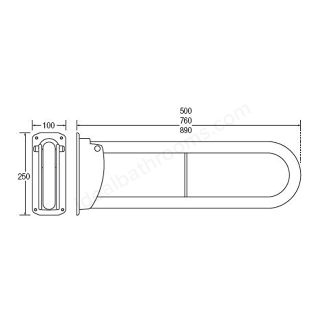 Bathex Essential 760mm Double Arm Hinged Support Rail - Blue