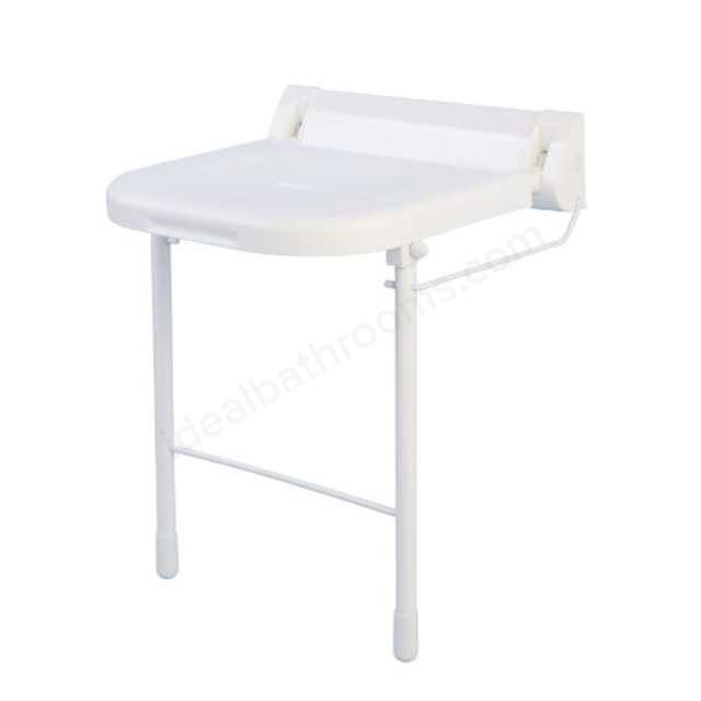 Bathex Essential One Piece Backplate Shower Seat w/ Stainless Steel Legs - White