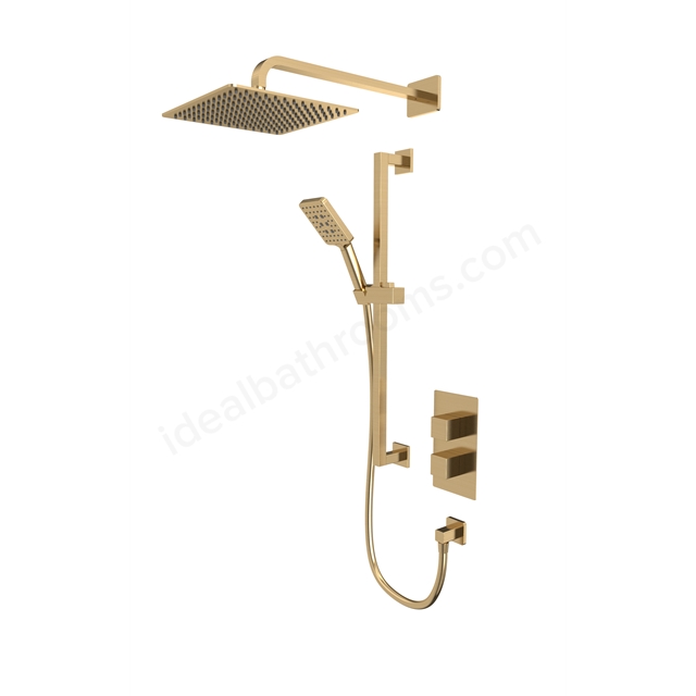 Tavistock Index Dual Function Shower System With Riser Kit & Overhead Shower Brushed Brass