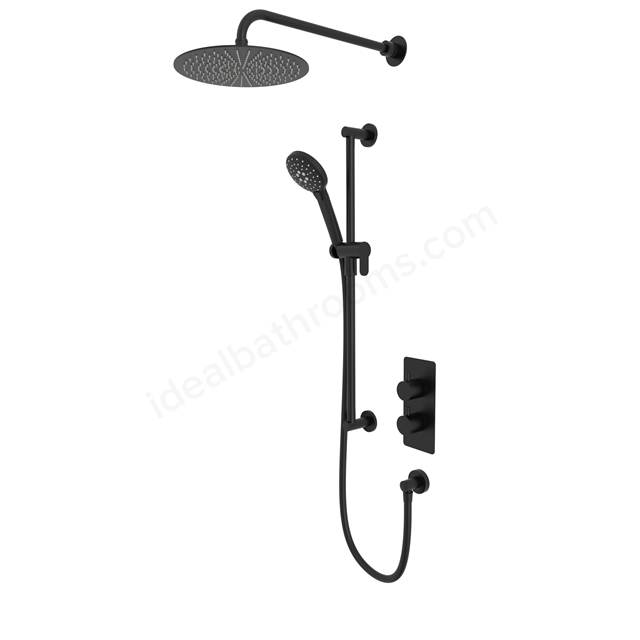 Tavistock Quantum Dual Function Shower System With Riser Kit & Overhead Shower Black